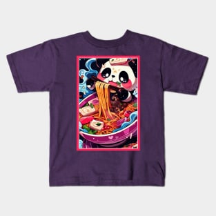 Anime Cute Panda eating Ramen | Cute Anime Panda Kawaii Design Kids T-Shirt